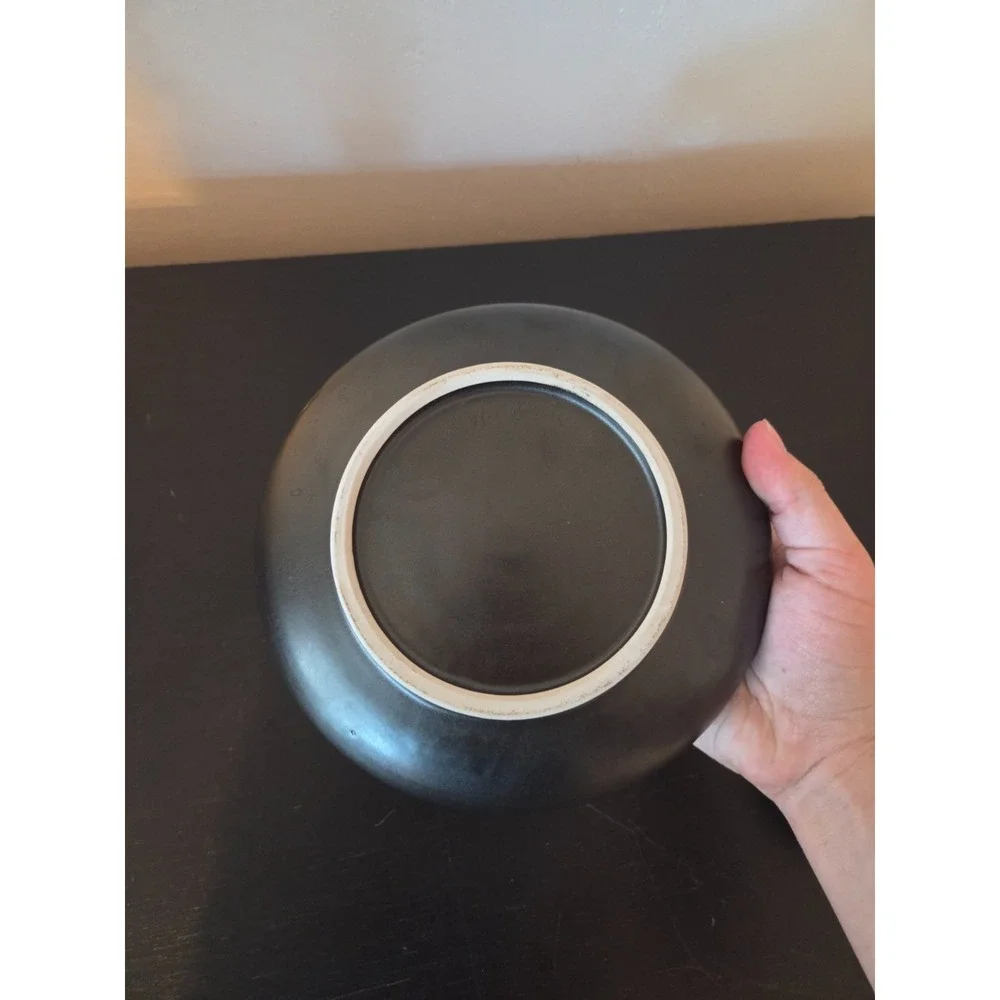 Vintage Ikebana Black Ceramic Japanese Floral Arrangement Dish Vase w/ Frog 7''
